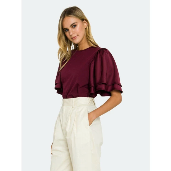 English Factory Chiffon Ruffle Sleeve T-shirt Tops Pink - Image 2