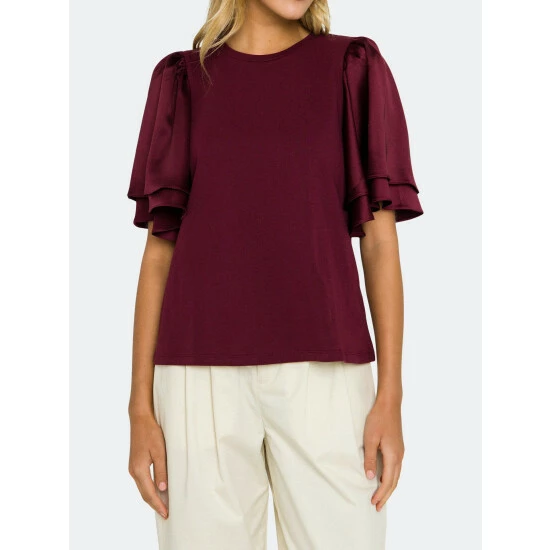 English Factory Chiffon Ruffle Sleeve T-shirt Tops Pink - Image 4