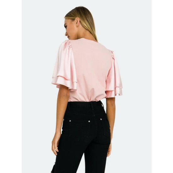 English Factory Chiffon Ruffle Sleeve T-shirt Tops Pink - Image 7