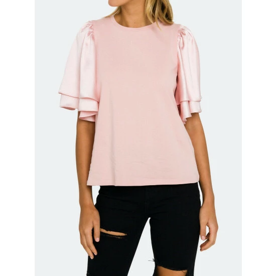 English Factory Chiffon Ruffle Sleeve T-shirt Tops Pink - Image 8