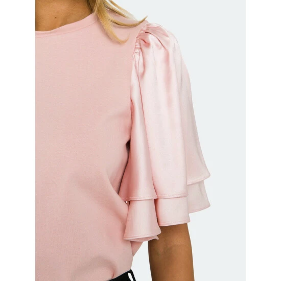 English Factory Chiffon Ruffle Sleeve T-shirt Tops Pink - Image 9
