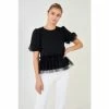 English Factory Mixed Media Top With Tulle Tops Black