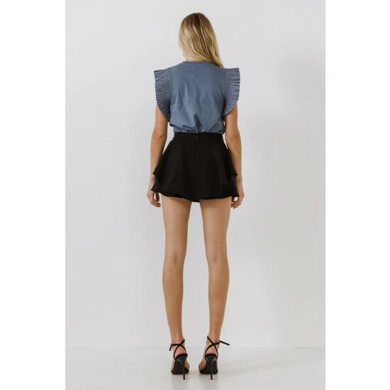 English Factory Poplin Knit Mixed Ruffle Detail Top Tops Dusty Blue - Image 10