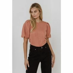 English Factory Puff Sleeve Knit Top Tops Black