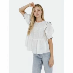 English Factory Contrast Detail Ruffle Top Tops White