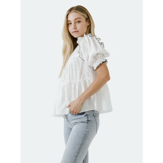 English Factory Contrast Detail Ruffle Top Tops White - Image 2