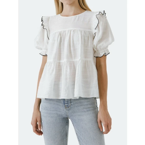 English Factory Contrast Detail Ruffle Top Tops White - Image 4