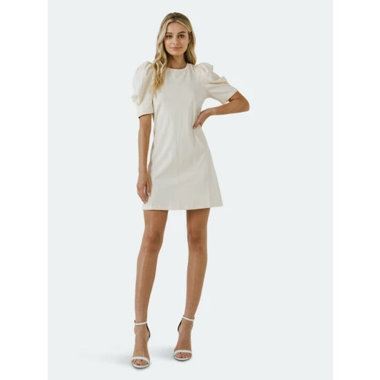 English Factory Short Puff Sleeve T Shirt Dress Dresses Cream - Image 2
