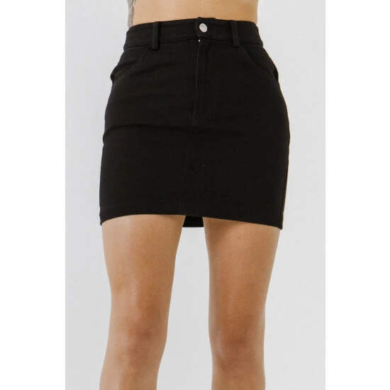 English Factory Basic Denim Mini Skirt Skirts Black - Image 4