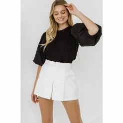 English Factory Poplin Sleeve Combo T-shirt Tops Black