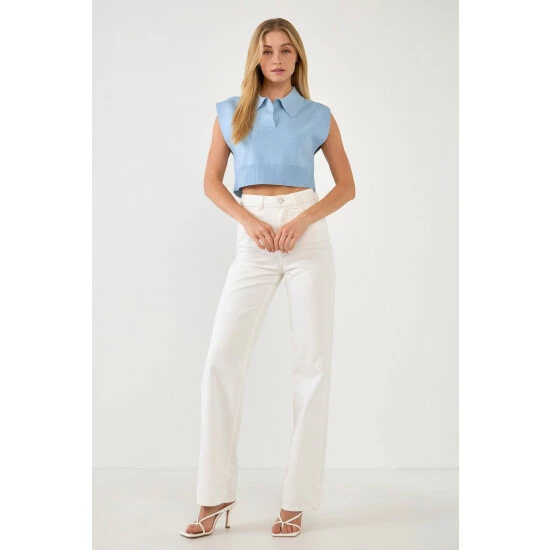 English Factory Knit Top With Collar Tops Powder Blue - Image 2
