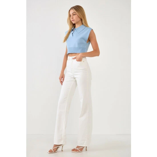 English Factory Knit Top With Collar Tops Powder Blue - Image 3