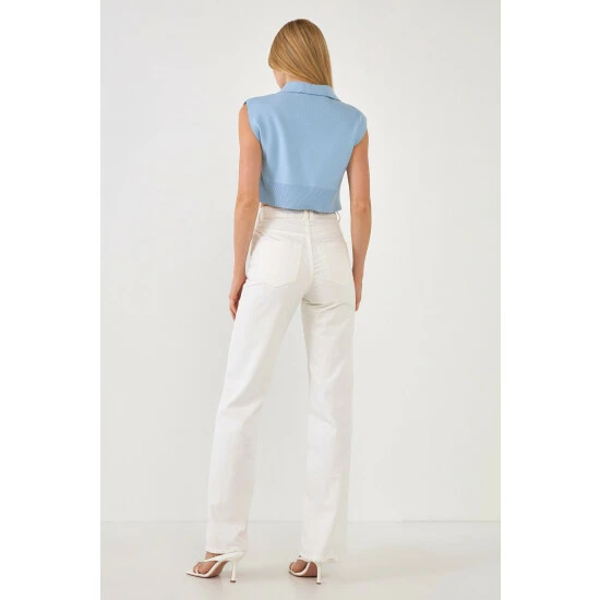 English Factory Knit Top With Collar Tops Powder Blue - Image 4