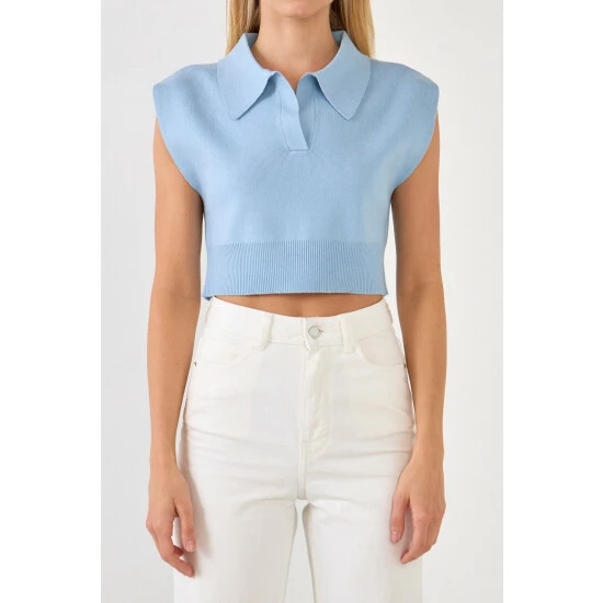 English Factory Knit Top With Collar Tops Powder Blue - Image 5