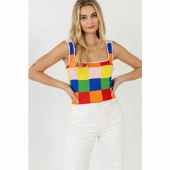 English Factory Gingham Knit Cropped Top Tops Multi Color