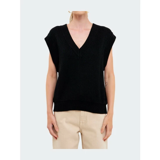 English Factory Throw On Solid Sweater Vest Sweatshirts & Sweaters Black - Image 5