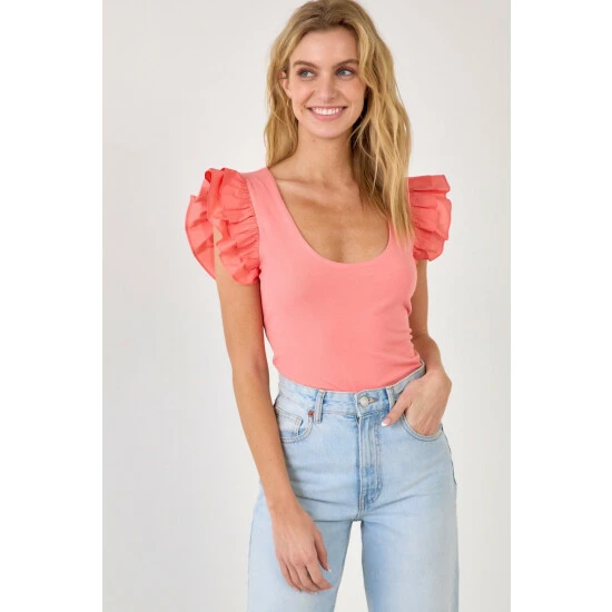 English Factory Ruffle Sleeve Tank Top Tops Salmon Pink
