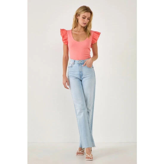 English Factory Ruffle Sleeve Tank Top Tops Salmon Pink - Image 2