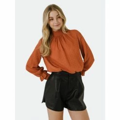 English Factory Smocking Detailed Long Sleeve Woven Top Tops Sage