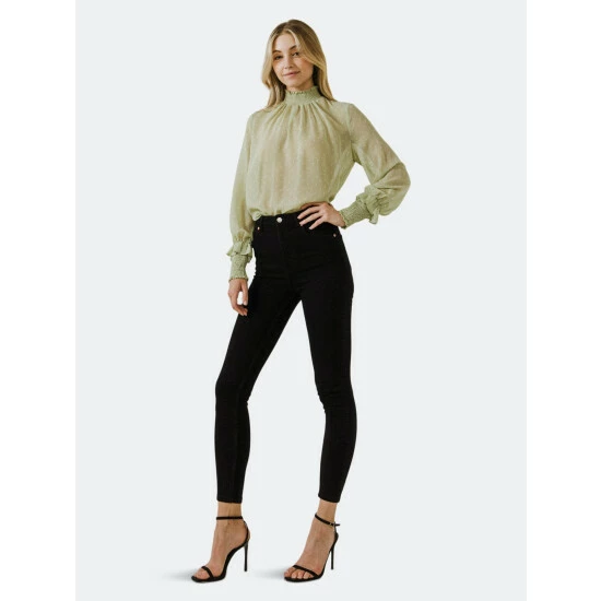 English Factory Smocking Detailed Long Sleeve Woven Top Tops Sage - Image 6