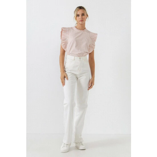English Factory Striped Ruffled Top Tops Pink/white - Image 5
