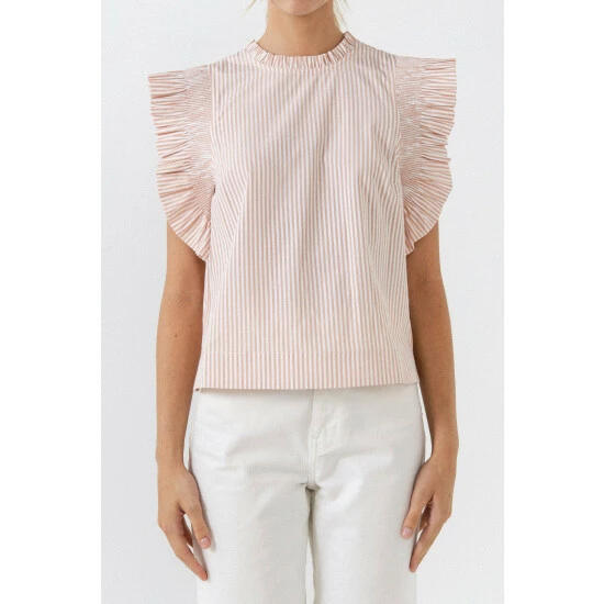 English Factory Striped Ruffled Top Tops Pink/white - Image 8