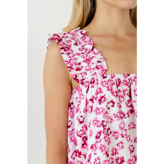English Factory Floral Printed Ruffle Shoulder Tank Top Tops Pink Multi - Image 6