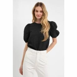 English Factory Textured Back Scrunchie Top Tops Black