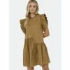 English Factory Mixed Media Ruffle Detail Dress Dresses Brown