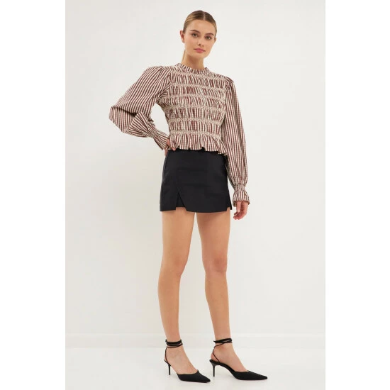 English Factory Striped Smocked Embroidered Blouse Tops Chocolate 2 English Factory Striped Smocked Embroidered Blouse Tops Chocolate - Image 2