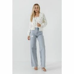 English Factory Polka-Dot Embroidered Cardigan Sweatshirts & Sweaters Black