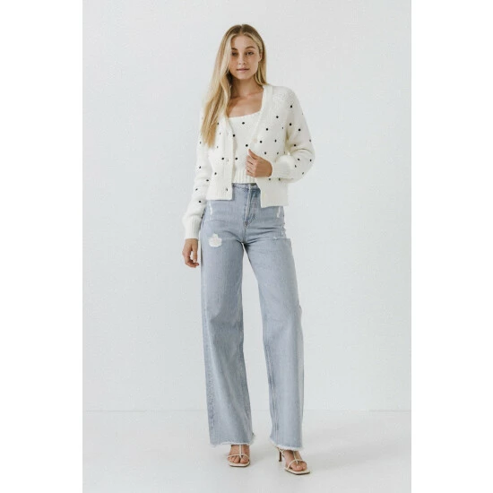 English Factory Polka-Dot Embroidered Cardigan Sweatshirts & Sweaters Black