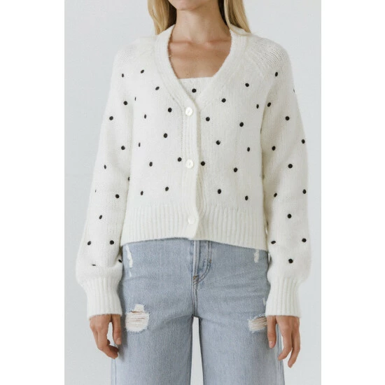 English Factory Polka-Dot Embroidered Cardigan Sweatshirts & Sweaters Black - Image 2
