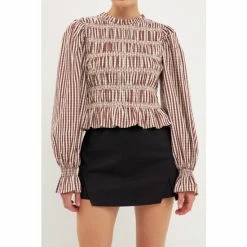 English Factory Striped Smocked Embroidered Blouse Tops Chocolate 9 English Factory Striped Smocked Embroidered Blouse Tops Chocolate -English Factory Shop unnamed file 236