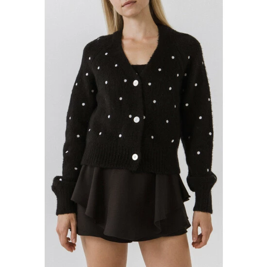 English Factory Polka-Dot Embroidered Cardigan Sweatshirts & Sweaters Black - Image 5