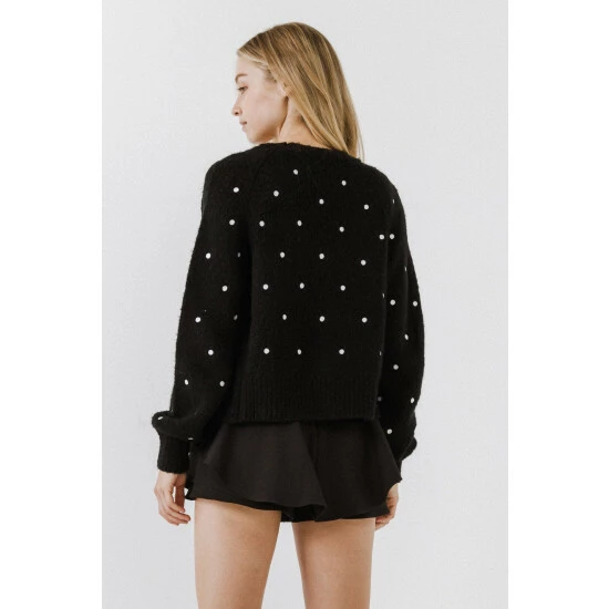 English Factory Polka-Dot Embroidered Cardigan Sweatshirts & Sweaters Black - Image 6