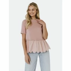 English Factory Mixed Media Scallop Detail T-shirt Tops Black