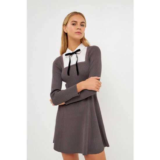 English Factory Mixed Media Cable Knit Sweater Dress Dresses Grey - Image 4