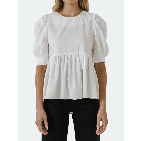 English Factory Mixed Media Swiss Dot High Low Top Tops Red - Image 9