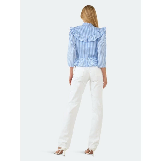 English Factory Gingham Check & Stripe Mixed Blouse Tops Powder Blue 4 English Factory Gingham Check & Stripe Mixed Blouse Tops Powder Blue - Image 4