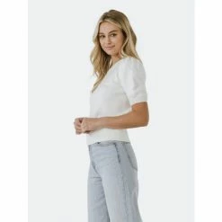 English Factory Short Puff Sleeve Knit Top Tops Cream
