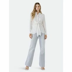 English Factory Front Tie Oversized Collared Top Tops White