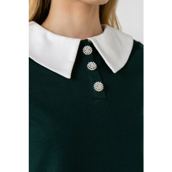 English Factory Collared Shirt With Jewel Button Tops Green/ White - Image 2