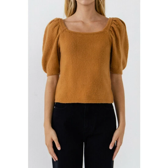 English Factory Short Puff Sleeve Sweater Sweatshirts & Sweaters Black - Image 2