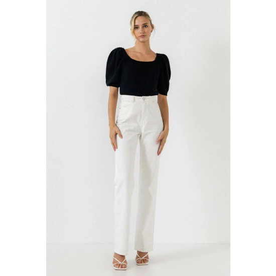 English Factory Short Puff Sleeve Sweater Sweatshirts & Sweaters Black - Image 5