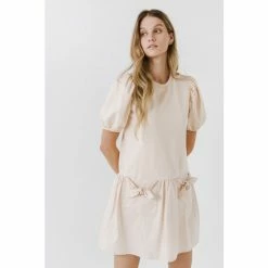 English Factory Pockets Detail Mini Dress Dresses Beige