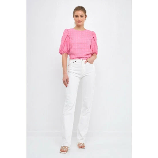 English Factory Plaid Top With Short Sleeves Tops White - Image 2