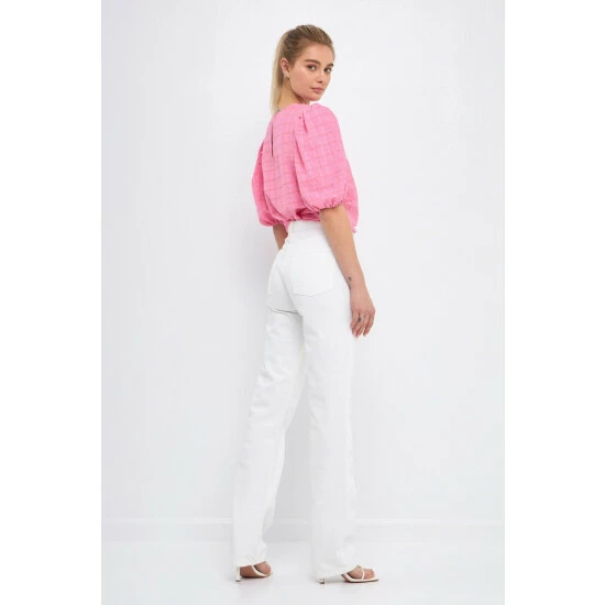 English Factory Plaid Top With Short Sleeves Tops White - Image 4