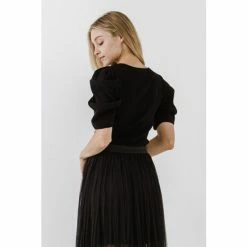 English Factory Puff Short Sleeve Sweater Sweatshirts & Sweaters Black