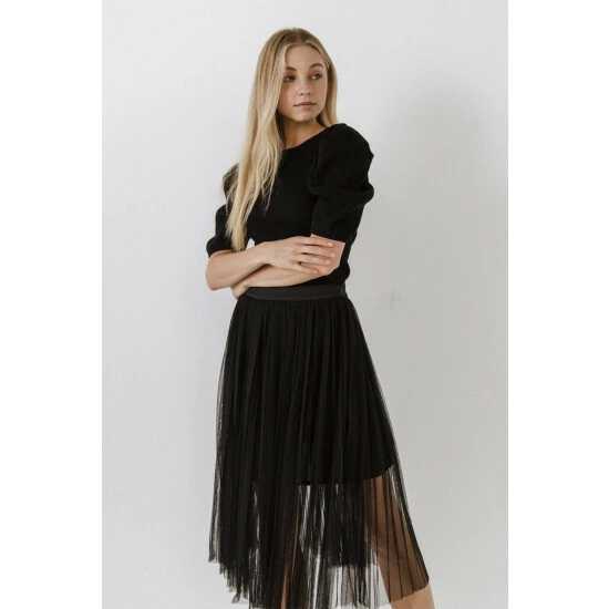 English Factory Puff Short Sleeve Sweater Sweatshirts & Sweaters Black - Image 2